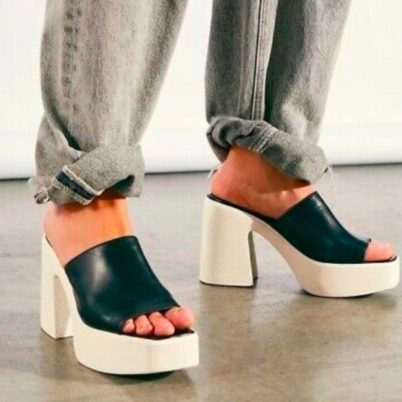 Free People Zoe Platform Leather Slide Sandal Black/White Size EU 39.5/US 9 - Picture 1 of 15